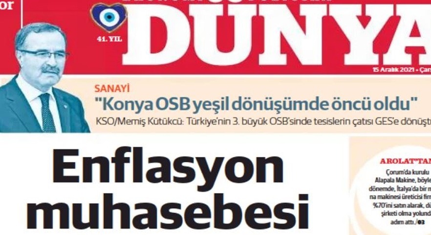 Yazarımız Nazmi Karyağdı’nın VERGİALGI’da yayınlanan “enflasyon muhasebesi” makalesi DÜNYA Gazetesinde manşet oldu
